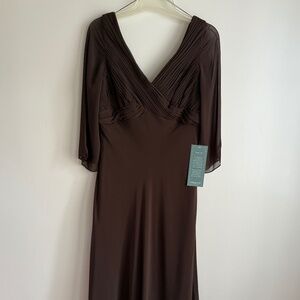 Coldwater Creek Solid Brown 3/4 Sleeve Women's Mid-Calf Dress